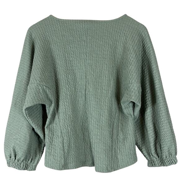 Anthropologie Sage Green Oversized Arya Textured Balloon Sleeve Boat Neck Top - Picture 6 of 8